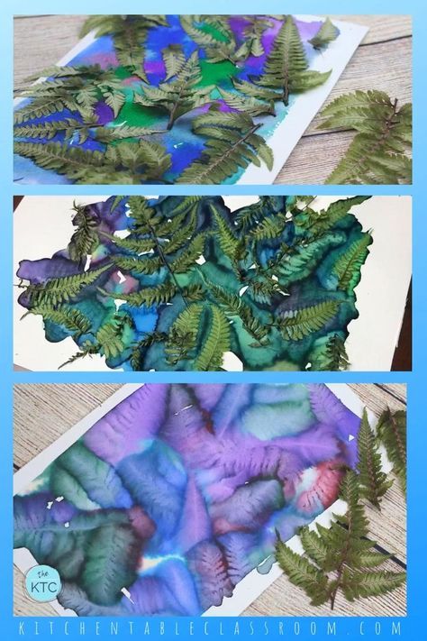 three different pictures of leaves and flowers on paper with text overlay that says, how to make tissue paper ferns