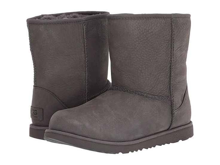 UGG Kids Classic Short II Waterproof (Little Kid/Big Kid) - Girls Shoes : Grey : The Classic Short II runs large and is available in whole sizes. Please order one size down from your normal size. If a half size, please order only 1/2 size down. Please be advised, boots are not made for snow and ice or heavy walking. This UGG Classic Short II Waterproof is an iconic must-have boot that fits every age and personality with its stylish versatility. Durable suede uppers are pre-treated to be water an Ugg Kids, Ugg Classic Short, Shoes Ugg, Short Boot, Shoes Grey, Kids Uggs, Girls Shoes Kids, Snow And Ice, Ugg Classic