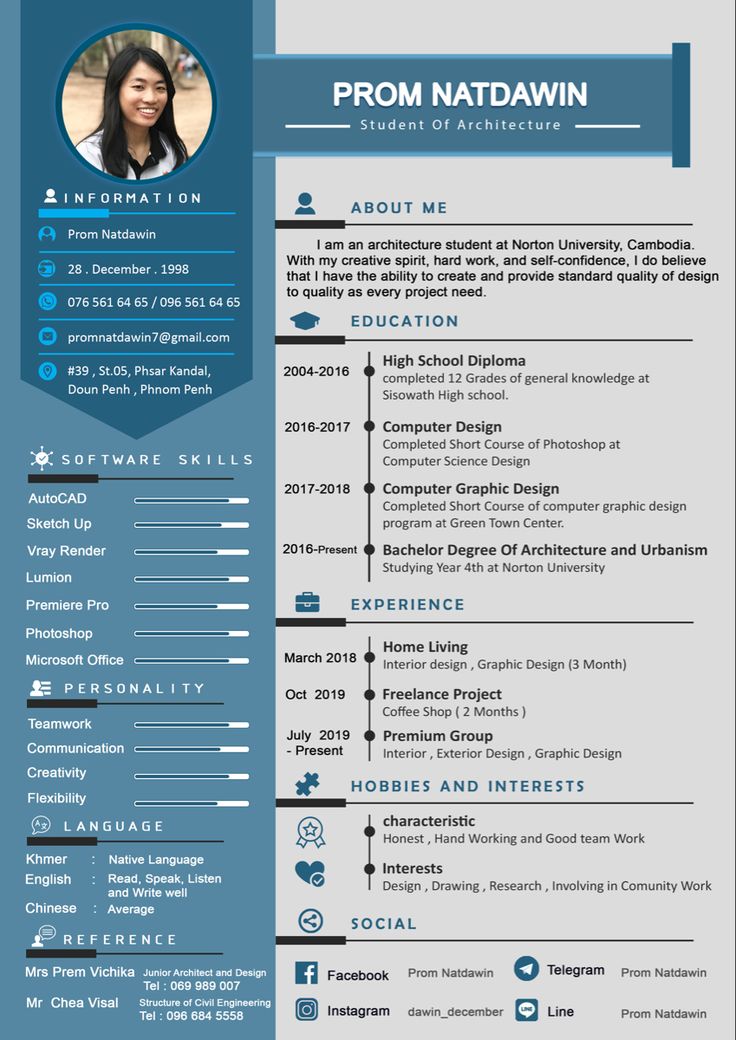 a professional resume template with blue and black accents on the front, and an image of a