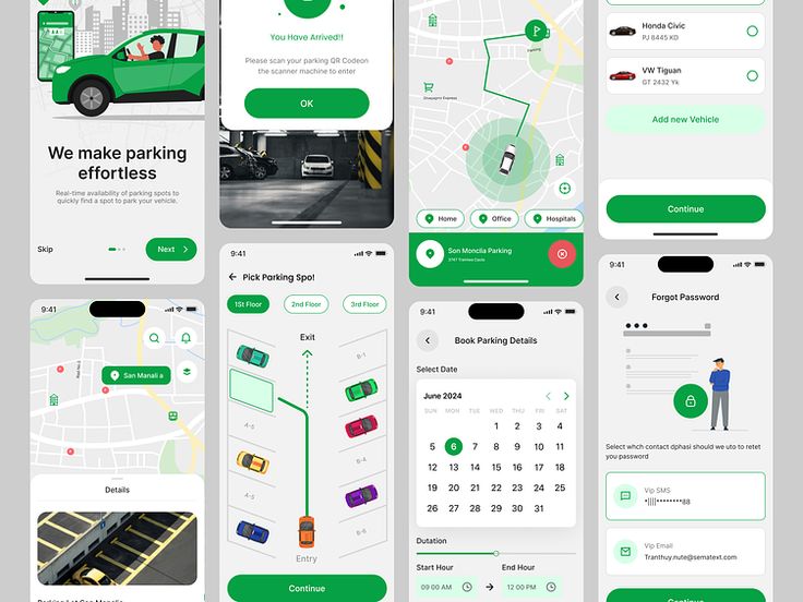 the green and white app design is designed to look like it has an image of a car