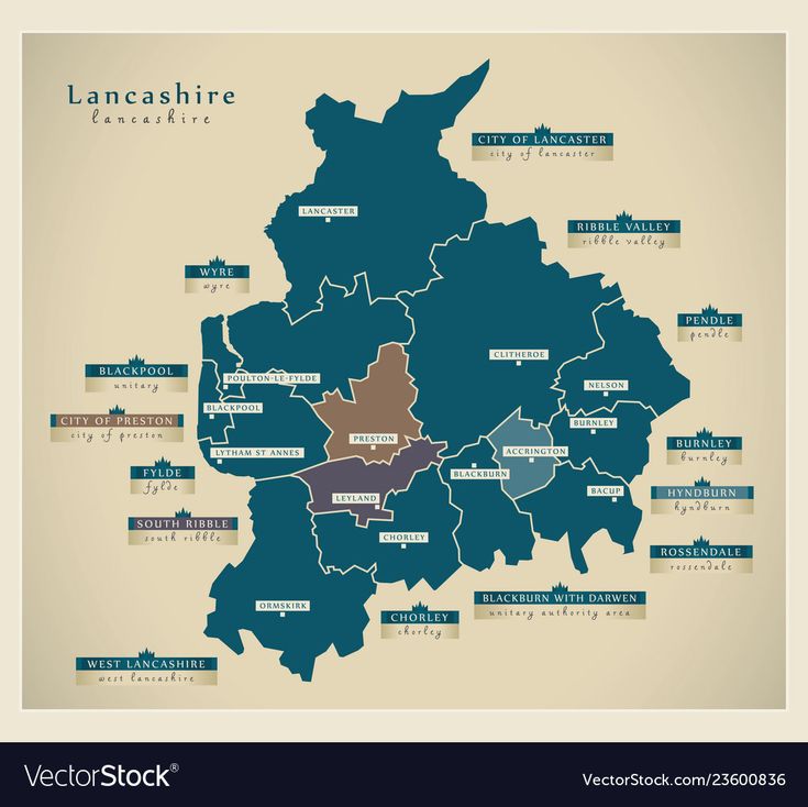 a map of lancashire showing the major towns