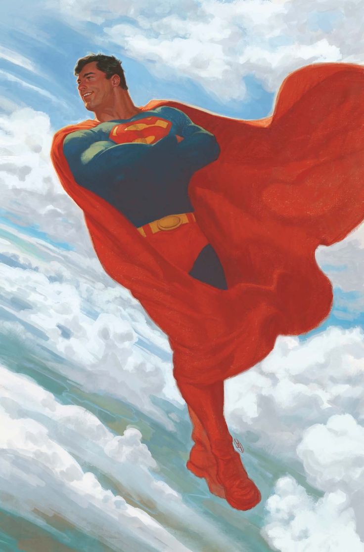 a man flying through the air while wearing a red superman suit and holding a red cape