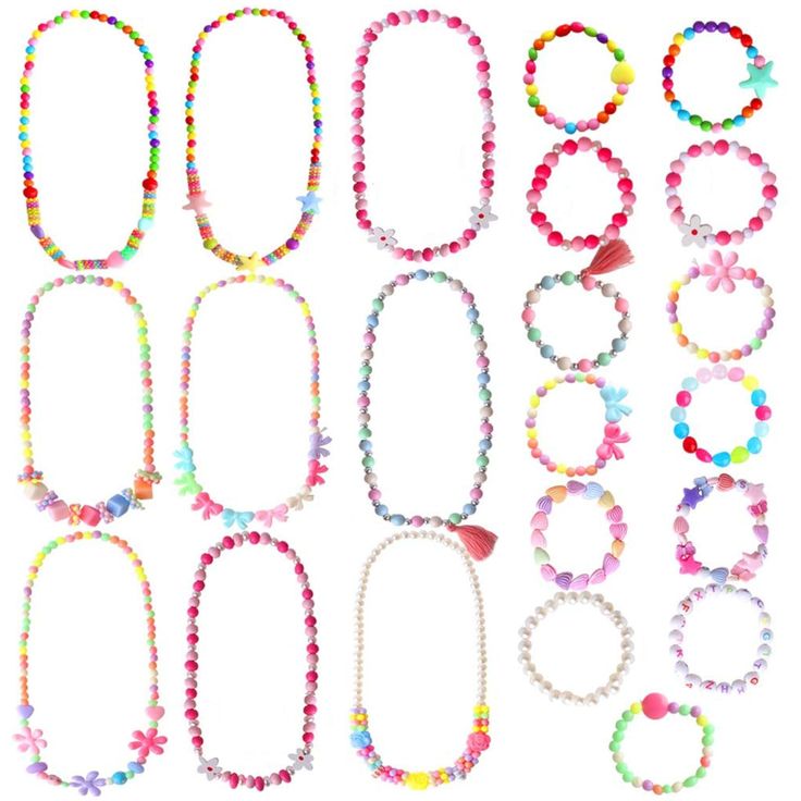 PRICES MAY VARY. QUANTITY - A total of 22 little girls jewelry, including 9 sets necklace and bracelet combinations, 13 pcs bracelets. MATERIAL - Toddler jewelry are made of wooden and plastic. they are easy to wear. The bright and cute colors will make children more lovely. USAGE - There are many usages about the toddler necklace and bracelets set. The costume jewelry for kids suitable for any color of clothes, you can let your kid wear it no matter traveling or attending wedding or party. GIFT Bracelet Combinations, Toddler Necklace, Toddler Jewelry, Bracelet For Kids, Jewelry Kit, Jewelry For Kids, Princess Necklace, Jewelry For Girls, Cute Colors