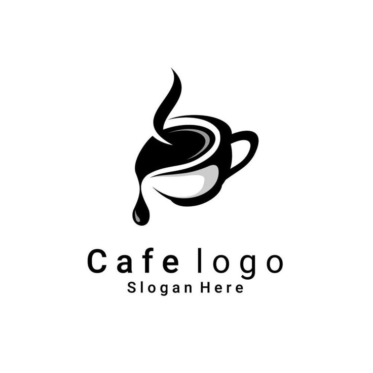 a coffee cup logo is shown with the word cafe written in black and white letters