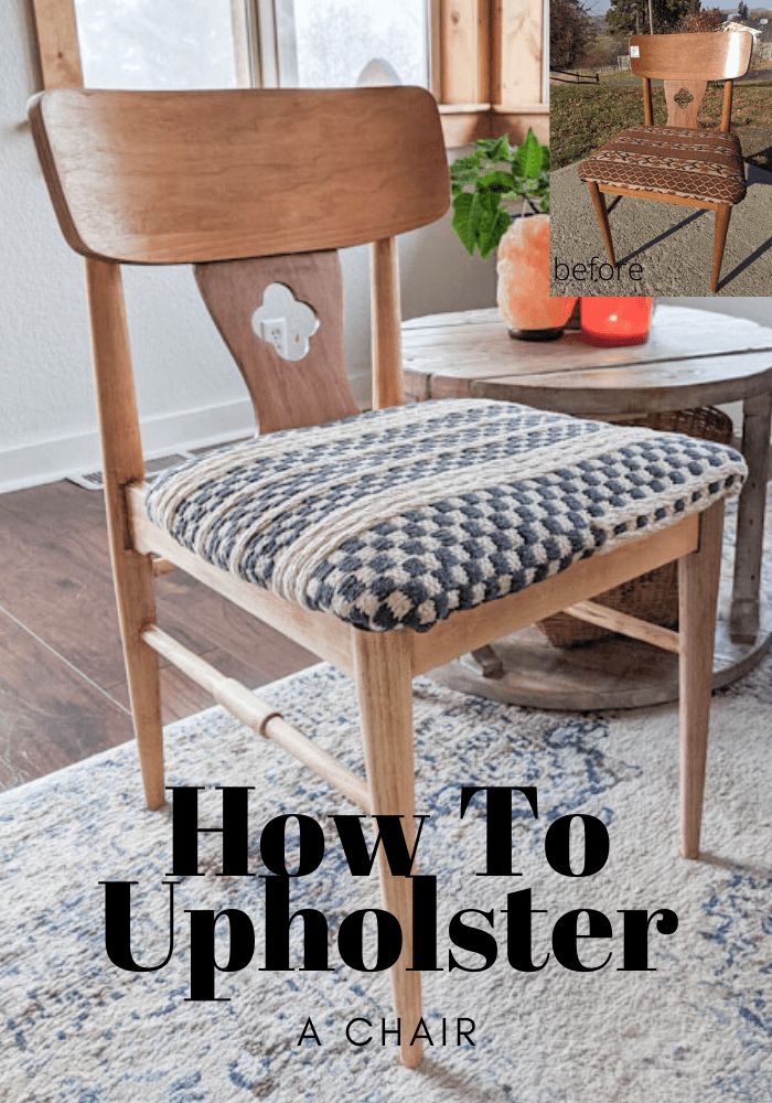 an upholstered chair with the words how to upholster in front of it