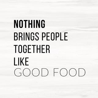 a white wooden background with the words nothing brings people together like good food