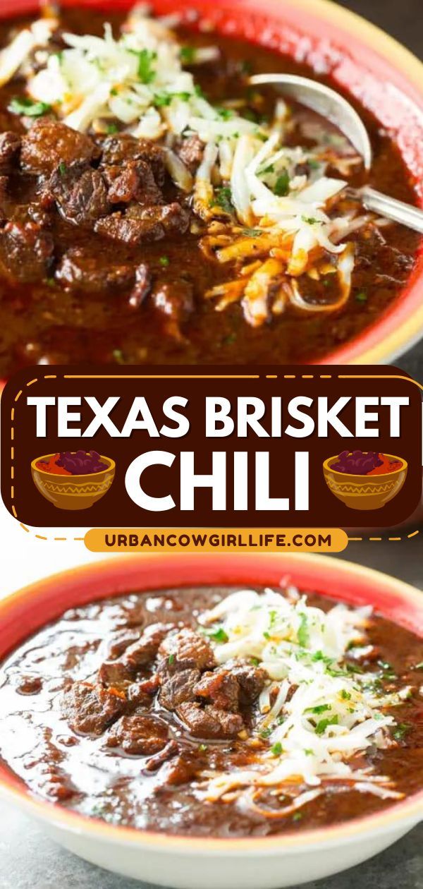 This beef brisket chili is unlike any other! Fall-apart tender and incredibly flavorful, this authentic Texas chili with no beans is an award-winning main course recipe. Once you try this dinner idea for tonight, you'll want to have it again and again! Smoked Brisket Chili Recipe, Beef Brisket Chili, Dinner Recipes Beef, Brisket Chili Recipe, Smoked Brisket Chili, Winning Chili Recipes, Award Winning Chili Recipe, Beef Dinner Recipes, Texas Brisket