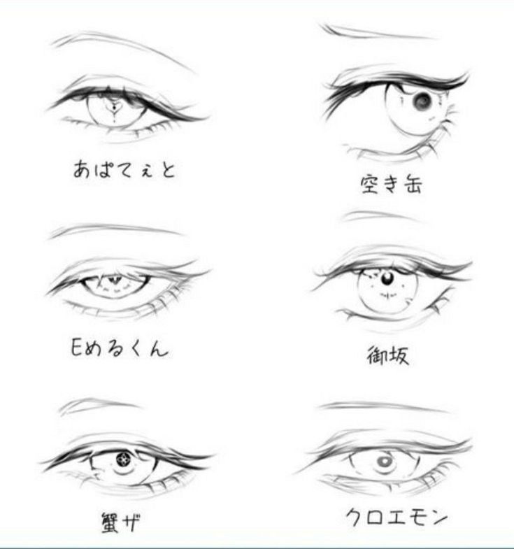 various types of eyes with chinese writing on the upper half of each eye and lower half of