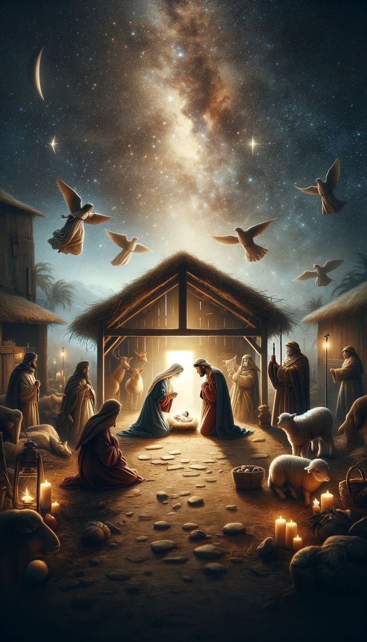 a nativity scene with the birth of jesus