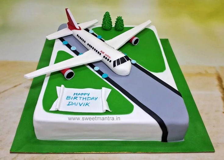 a birthday cake with an airplane on it