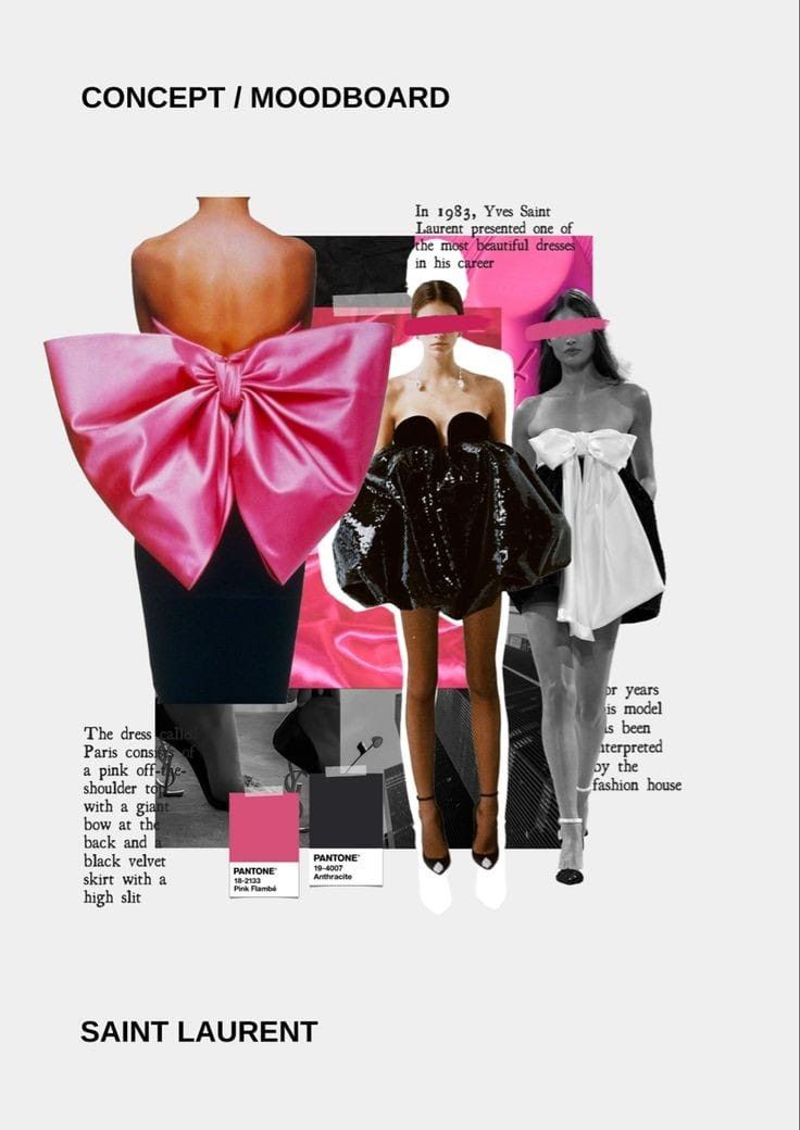 a collage of different types of clothing and accessories with text that reads, concept moodboard saint laurent