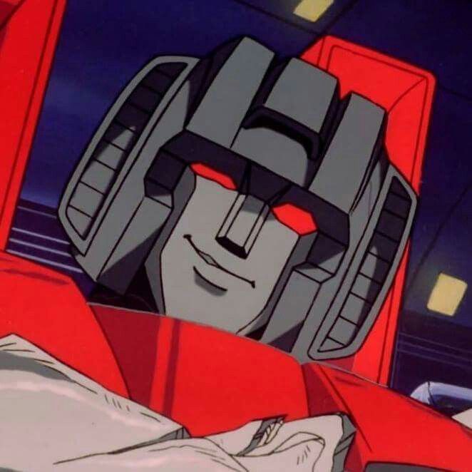 an animated image of a robot with red eyes and headphones in the foreground