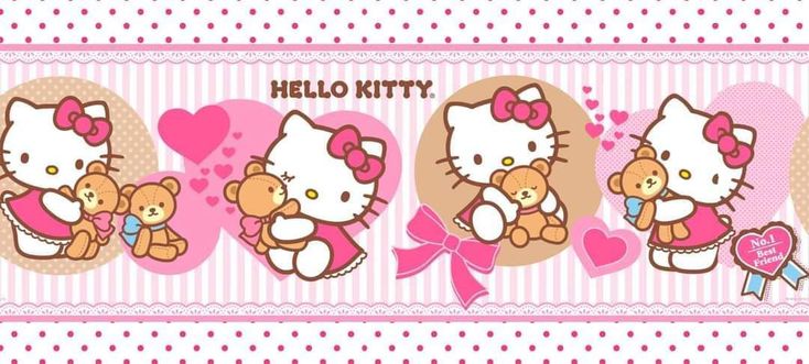 hello kitty wallpaper with teddy bears and hearts in pinks, white and brown