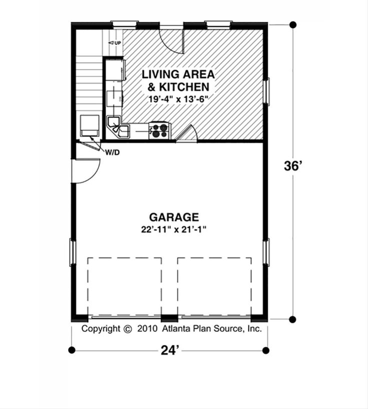 the floor plan for a two bedroom house with an attached garage and living room area