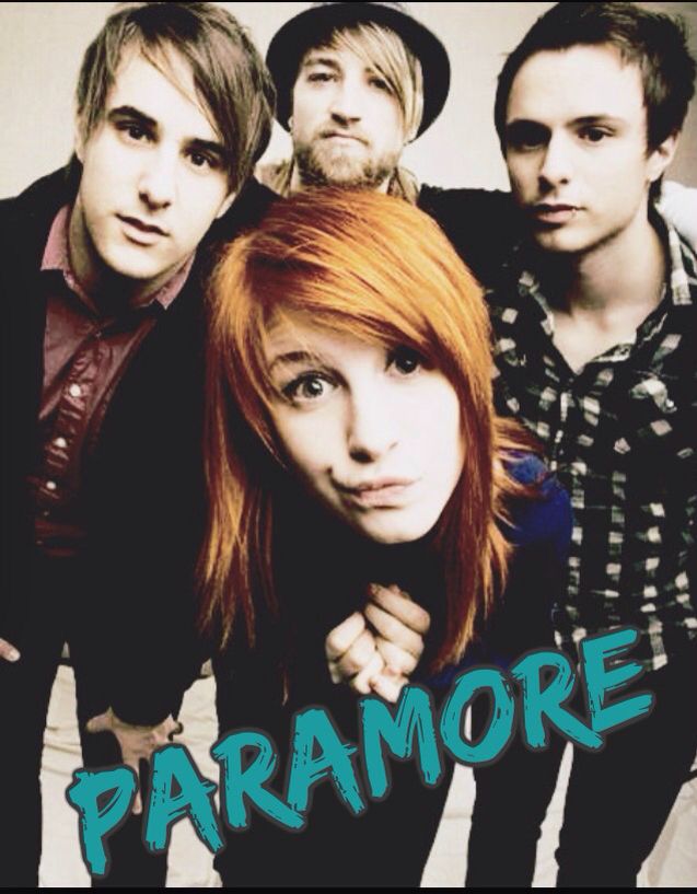 the band paramore is posing for a photo with their heads turned to look like they are