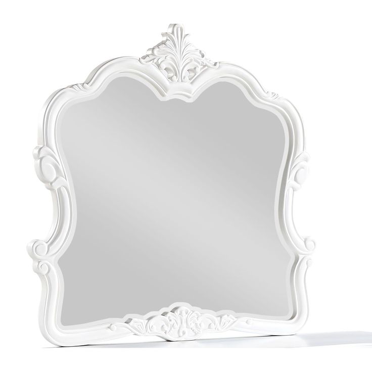 an ornate white mirror on a white background