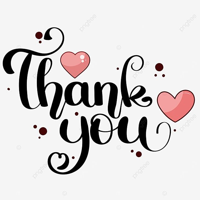 the words thank you are written in black and pink ink with hearts around it on a white background