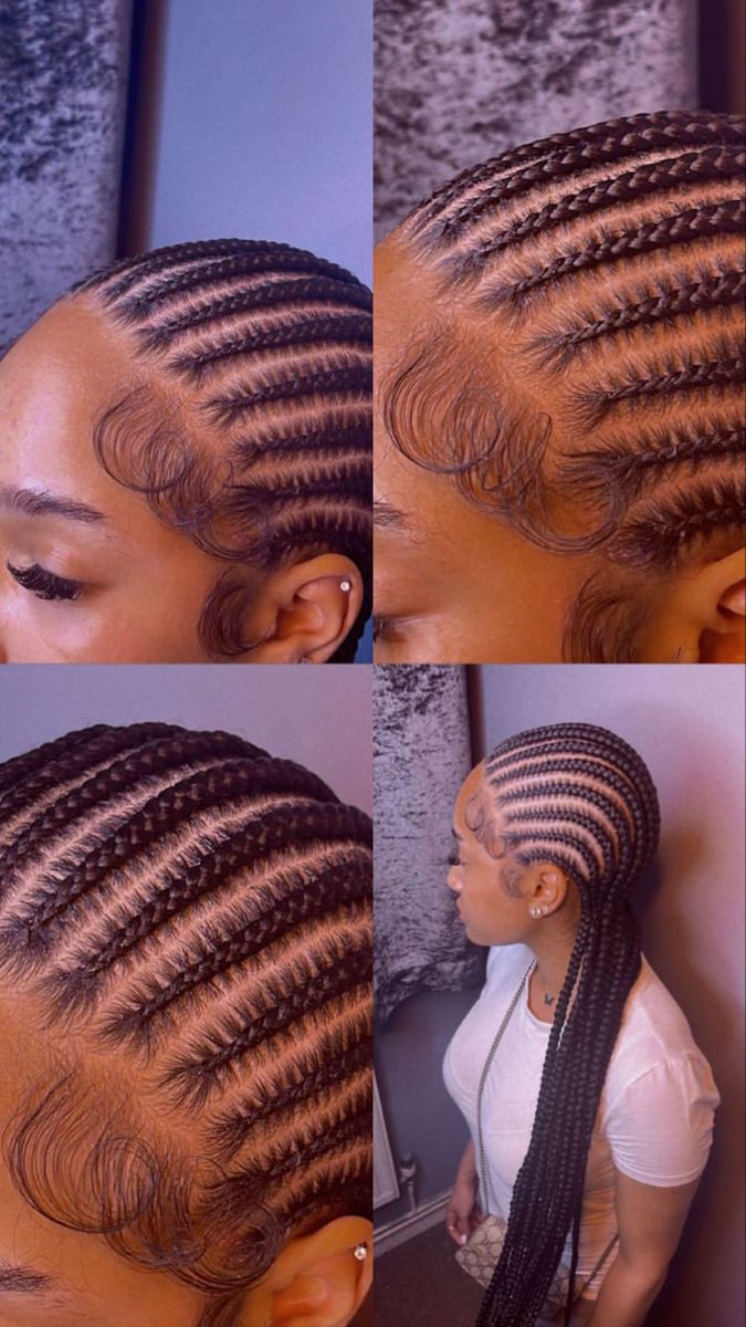 Braids For People With Short Hair, Braided Hairstyles Out Of Face, 12 Braids To The Back, Feeder Braids To The Back, Conroe Braids Styles, Pretty Cornrow Hairstyles, French Braids To The Back, Straight Back Feed In Braids Dramatic Edges, Feedin Braids Styles