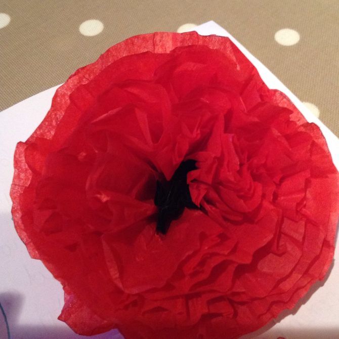 a red flower sitting on top of a piece of paper