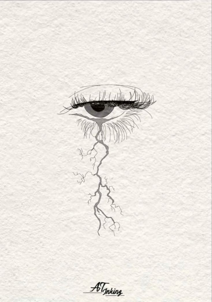 a drawing of an eye with tears coming out of it