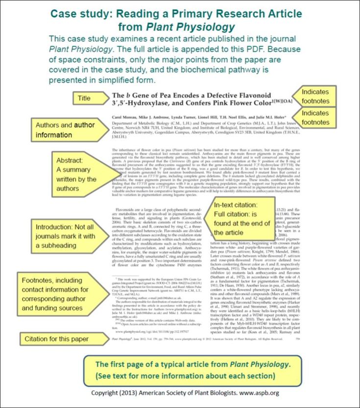 a paper with arrows pointing to the words case study reading a primary research article from plant physics