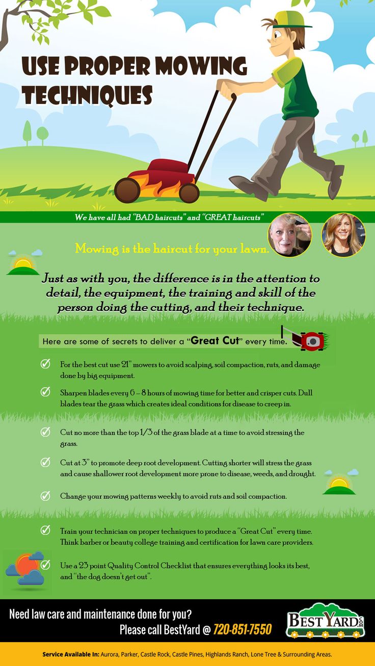 an advertisement for a lawn mowering company with the words, use proper mowing techniques