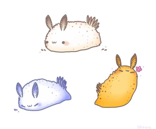 three different types of animals are depicted in this drawing, one is yellow and the other is blue