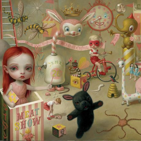 a painting of a child's room filled with toys