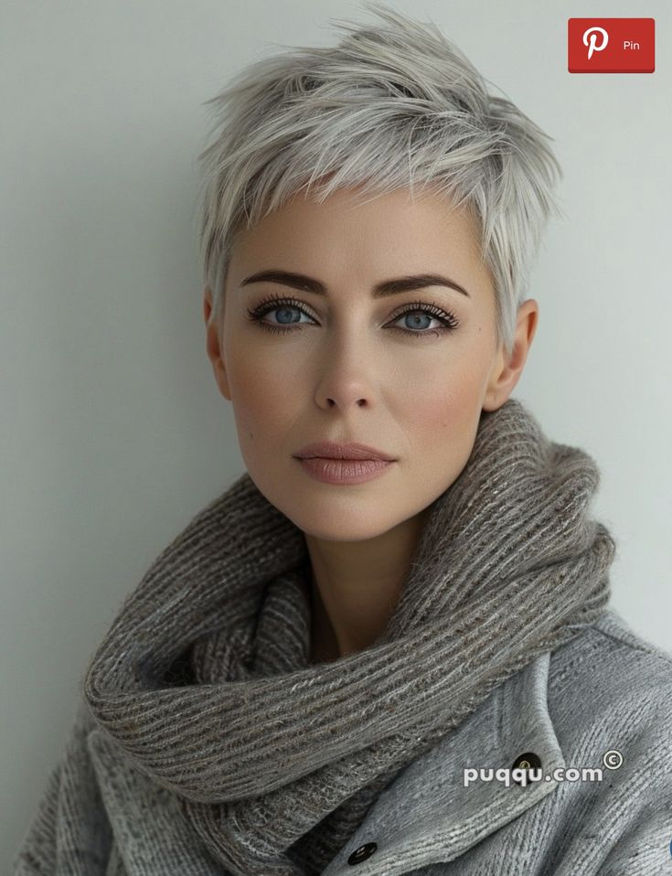 Short Hair At 50, Women’s Short Pixie Haircuts, Fauxhawk Pixie For Women, Short Gray Pixie Haircuts, Pixie Cute Hairstyles, Short Pixie Grey Hair, Bright Blonde Hair Short, Pixie Cuts For Square Faces, Pixie Cuts For Round Faces Plus Size