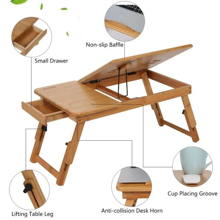 an image of a wooden table with instructions on how to fold it up and down