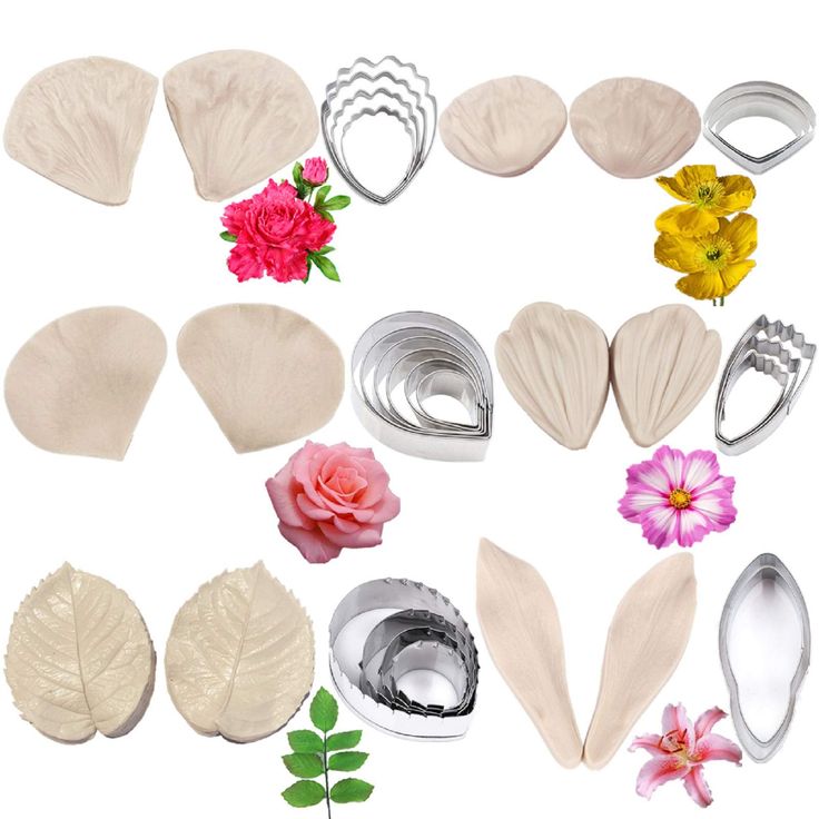 PRICES MAY VARY. ❀【Good helper】：As a good helper to beginner and professional baking lover,gum paste flower cutter set and fondant silicone veining molds can help you to make gumpaste flower more eariler and quicker. ❀【Making 6 kinds of Flowers】：You can use them to make gum paste fondant peony, corn poppy, lily,rose, daisy flower,general leaf.gumpaste veining mold match with their flower cutter. ❀【Durability and quality】: This fondant flower tools set can be used to make any kind of cake decorat Flower Petals Wedding, Candy Roses, Fondant Tools, Party Boy, Parrot Tulips, Fondant Cookies, Gum Paste Flowers, Steel Flowers, Fondant Flowers