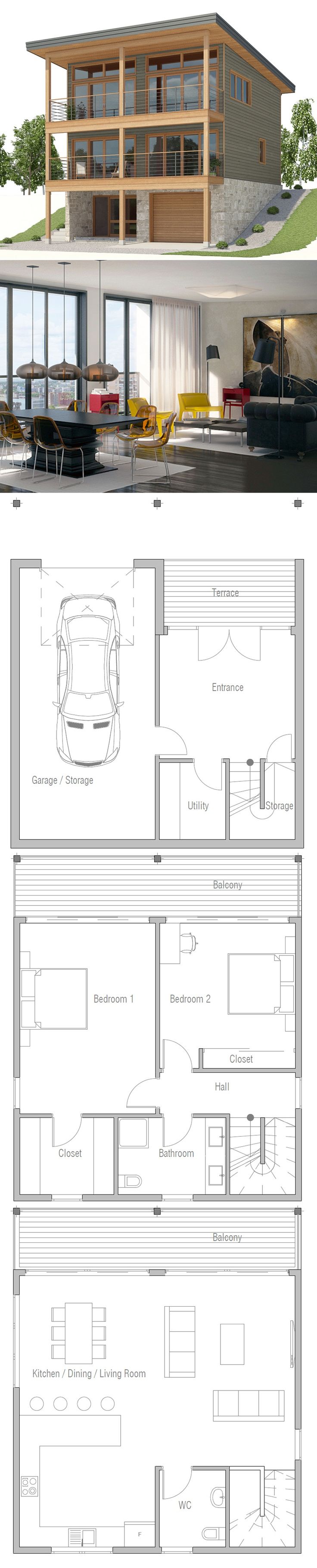 the floor plan for a modern house with lots of windows