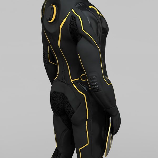 a man in a black and yellow body suit