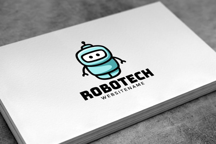 a business card with an image of a robot on the front and bottom, in black and white