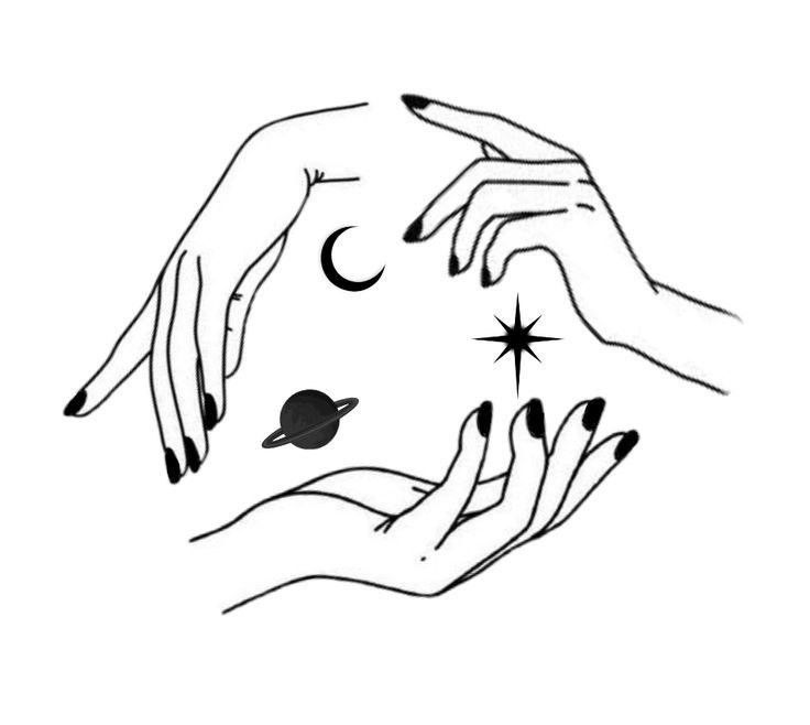 two hands reaching for an apple with stars and moon on it, while the other hand holds