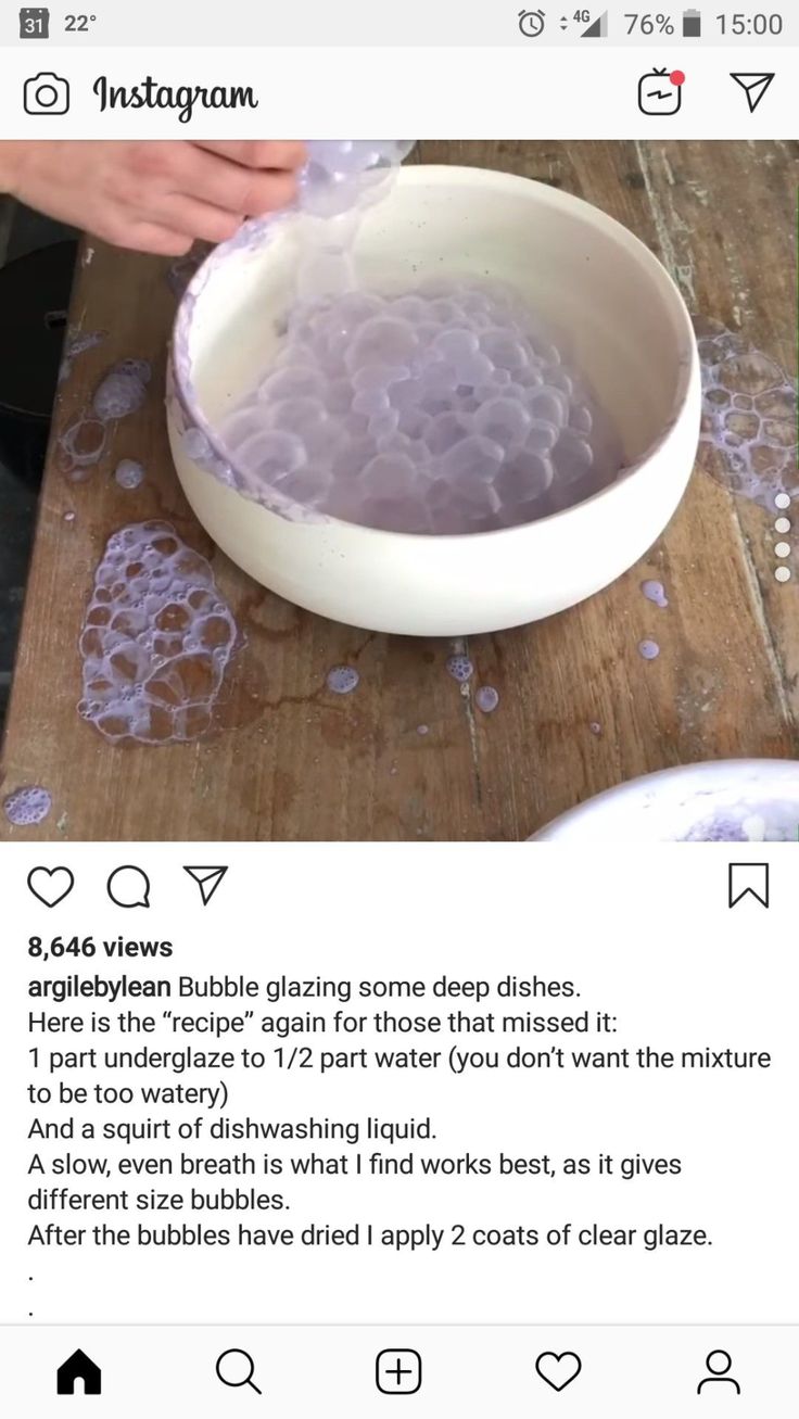 someone is mixing something in a bowl on a table with other items around it and the words instagram bubble glazing some deep dishes