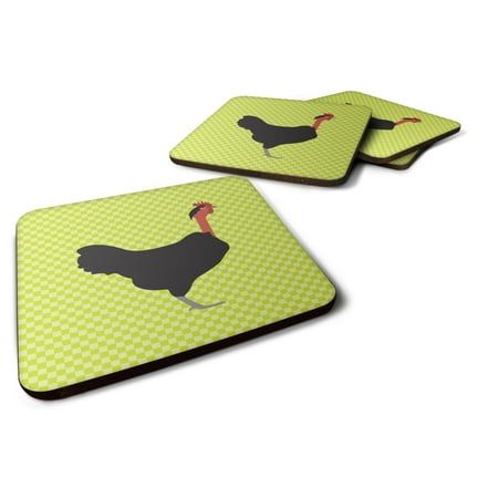 two coasters with chicken on them, one is green and the other is black