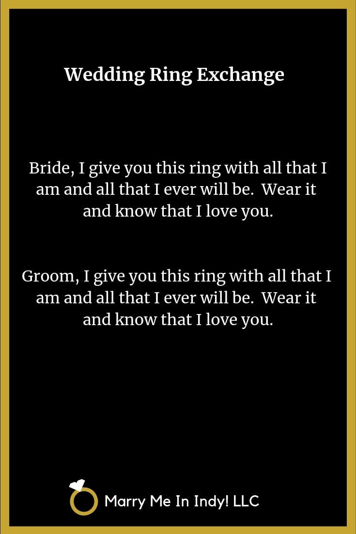 a wedding ring exchange with the words, i give you this ring with all that i am