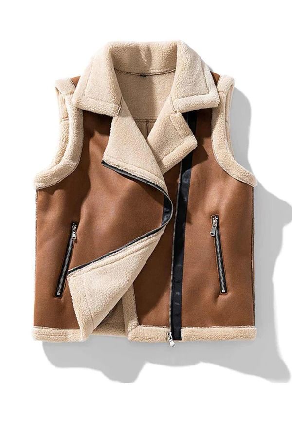 On Sale Faux Leather Lambswool Vest Men's Bodywarmer at A.A.Y FASHION Jackets Fashion Casual, Mens Vest Jacket, Elegant Blazers, Cozy Coats, Shearling Vest, Suede Vest, Hoodie Vest, Polyester Jacket, Estilo Chic