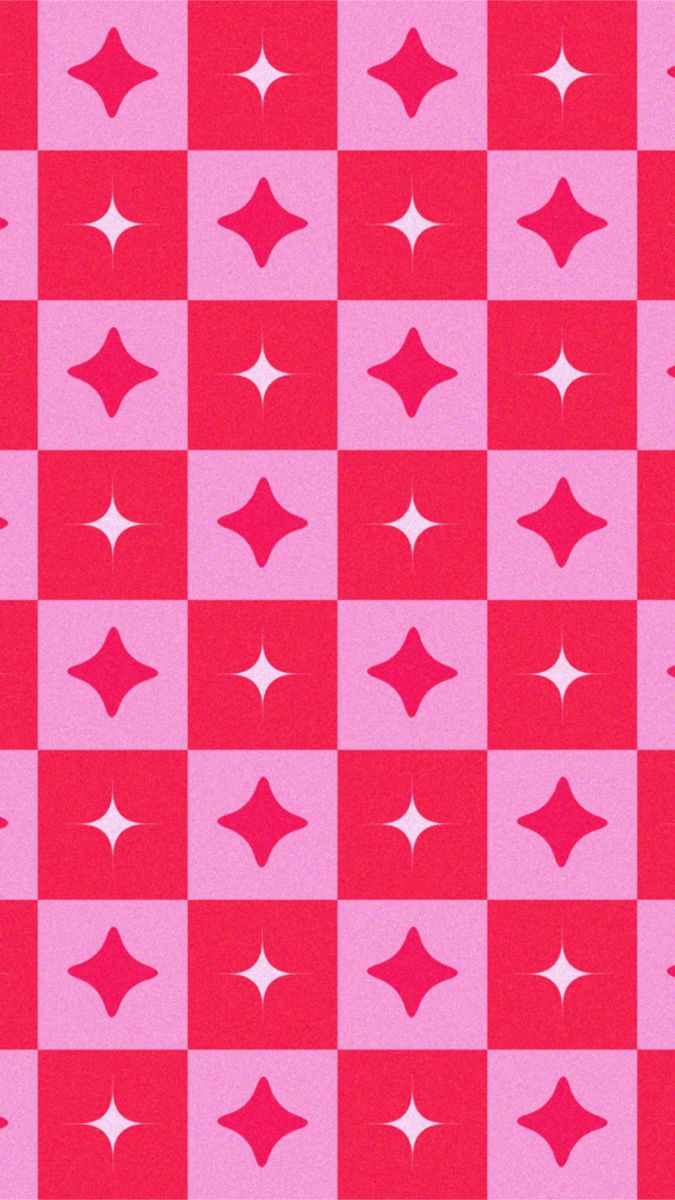 a red and pink checkerboard pattern with white stars on the bottom right corner