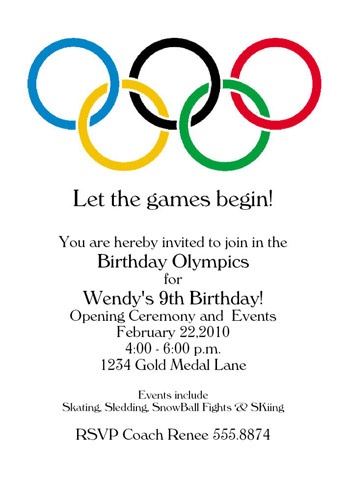 an olympic themed birthday party card