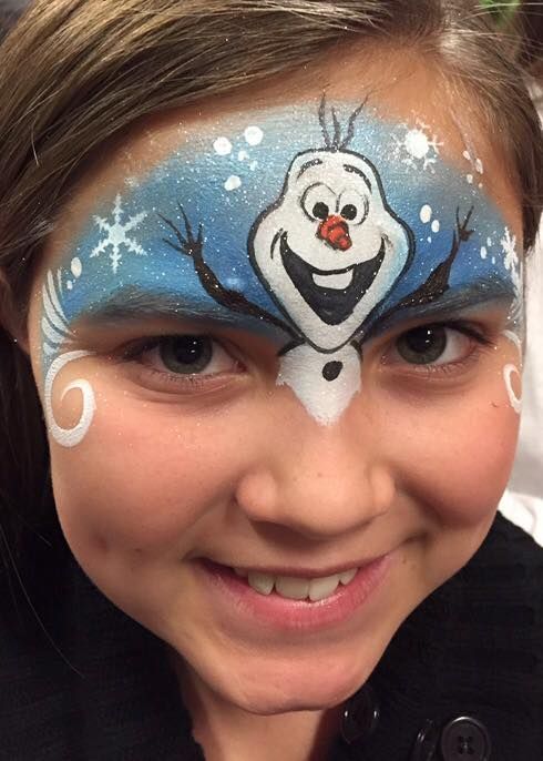 Olaf! -- from Frozen                                                                                                                                                      More Disney Face Painting, Frozen Face Paint, Bodysuit Tattoos, Kids Face Painting, Christmas Face Painting, Frozen Face, Girl Face Painting, Face Painting Tutorials, Princess Face