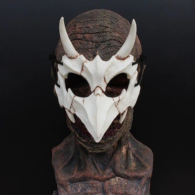 White Halloween Mask, Dragon God, Skeleton Mask, Dragon Horns, Dragon Mask, Japanese Mask, Red Mask, Halloween Masquerade, Scary Costumes