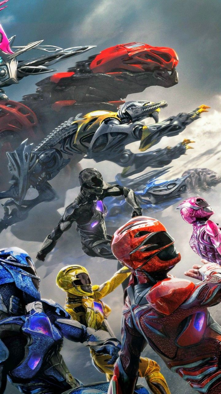 the poster for power rangers is shown in front of an image of several different characters