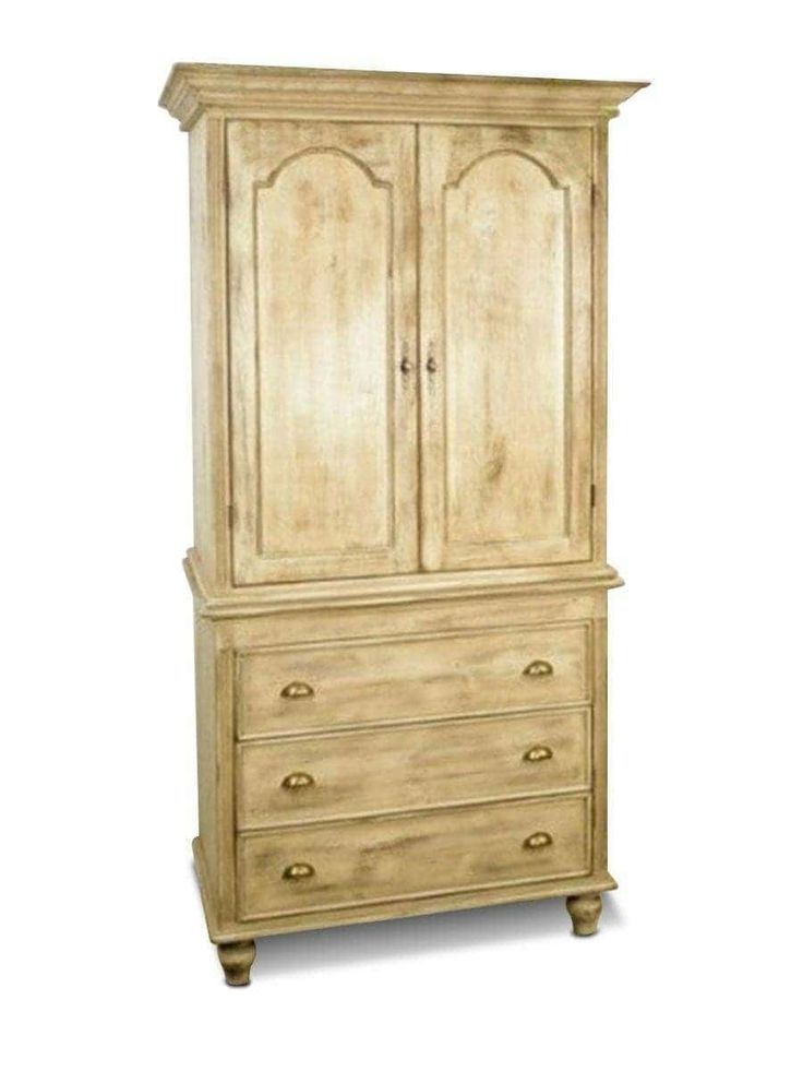 a white wooden armoire with two drawers