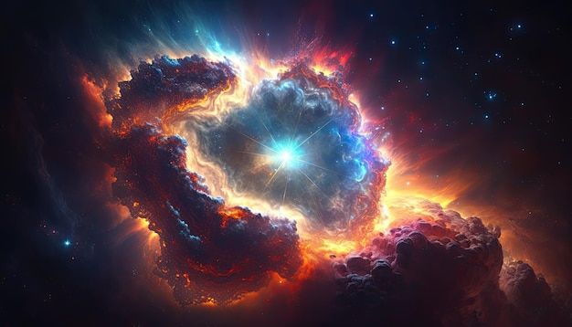 an image of a star in the middle of space with bright colors and stars around it