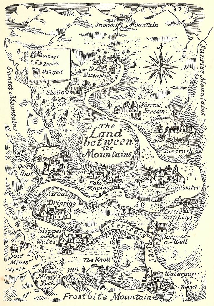 an old map shows the land between mountains