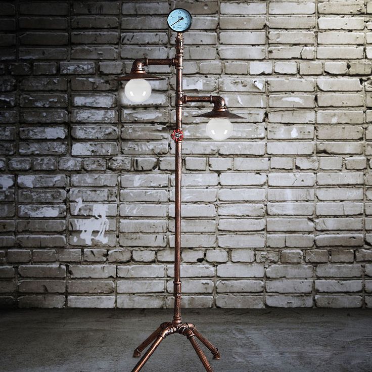 Antique Style Wrought Iron Floor Lamp With Flat Bronze Shade - 2 Lights Perfect For Living Room Pipe Floor Lamp, Wrought Iron Floor Lamps, Industrial Lights, Industrial Style Lamps, Copper Fixture, Floor Lamp Styles, Iron Floor Lamp, Bronze Floor Lamp, Fluorescent Lamp