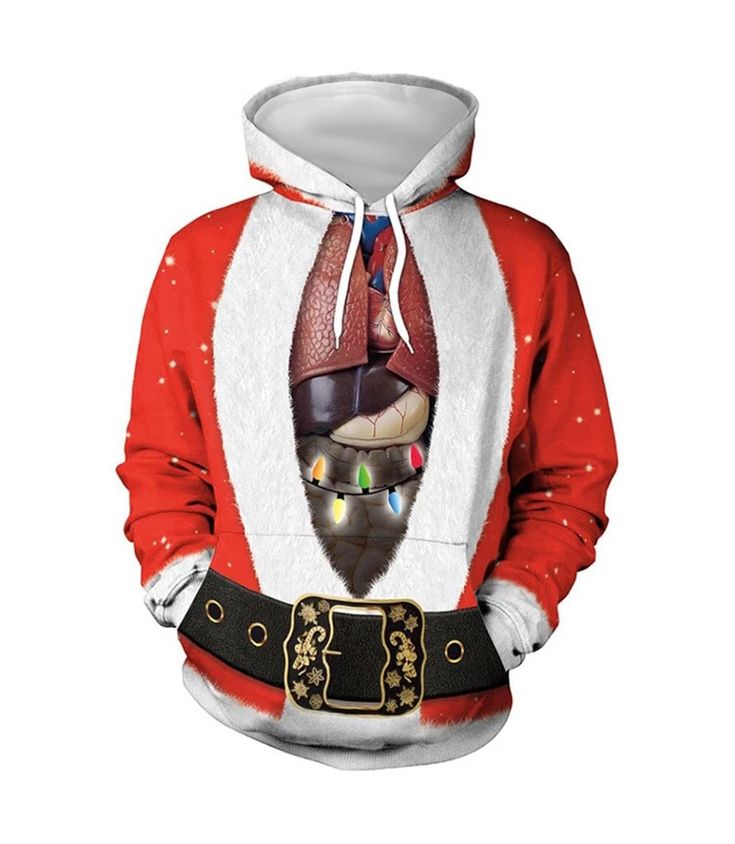 Ugly Holiday Long Sleeve Hoodie – uglyparty Novelty Sweater, Lover Clothes, Santa Costume, Ugly Christmas Sweater Funny, Santa Suits, Science Themes, Performance Dresses, 3d Hoodie, Christmas Hoodies