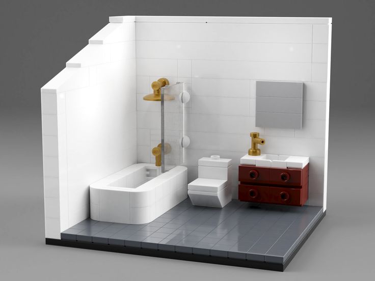 a model of a bathroom is shown in white and red